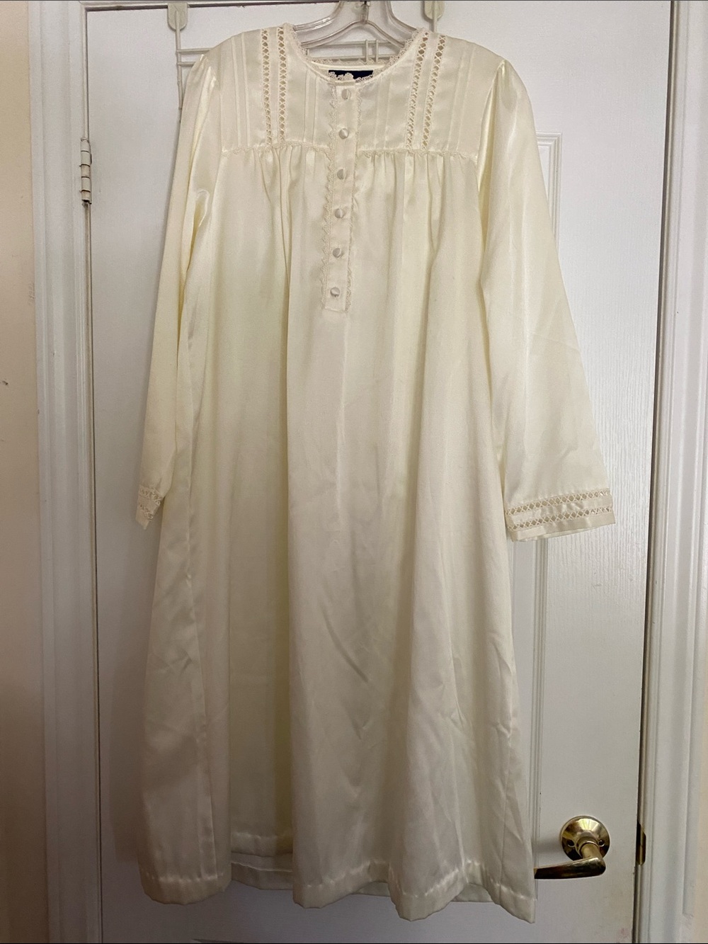 Charter Club Cream Long-Sleeve Nightgown with Lace Trim